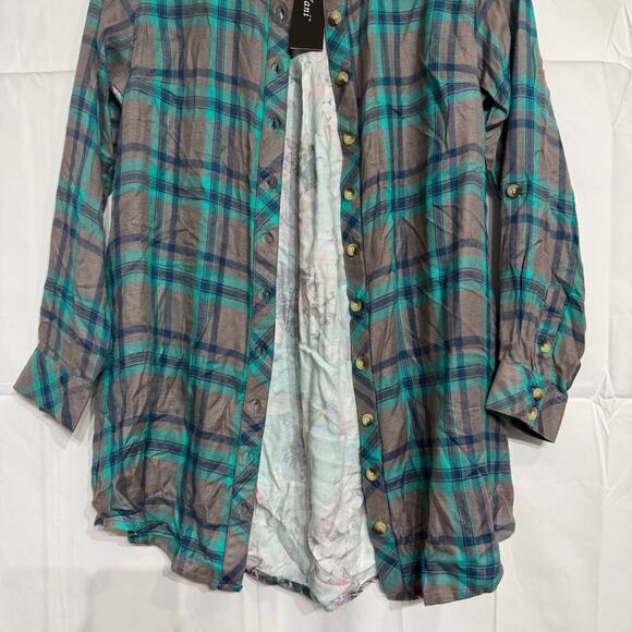 Tolani Collection Teal Gray Plaid Niecy Button Down Sz XXSP NWT - Picture 3 of 15
